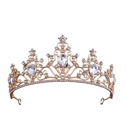 Schöne Braut Kopfbedeckung Mode Hochzeit Krone Luxus Geburtstag Party Tiaras Schmuck Kopfschmuck Mädchen Haar Acessories Zart Bequem(Gold white) von YFDGD