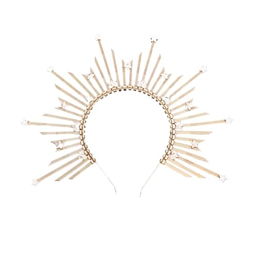 Star Halo Krone Sunburst Spike Krone Kopfbedeckung Göttin Stirnbänder Halloween Kostüm Kopfschmuck Zart Bequem von YFDGD