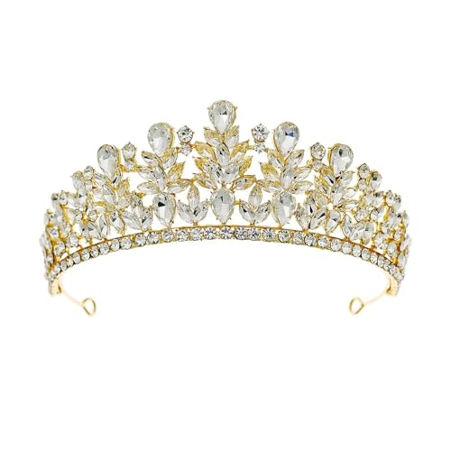 Süße Kristallkrone Braut Kopfbedeckung Haarschmuck Elegante Königin Tiaras Mädchen Hochzeitskleid Stirnbänder Zart Bequem(Gold) von YFDGD