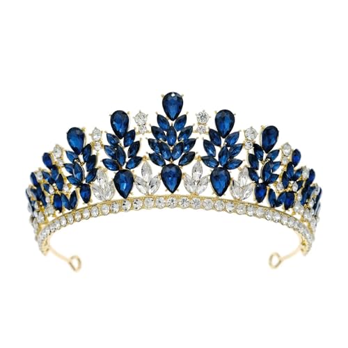 Süße Kristallkrone Braut Kopfbedeckung Haarschmuck Elegante Königin Tiaras Mädchen Hochzeitskleid Stirnbänder Zart Bequem(Gold dark blue) von YFDGD