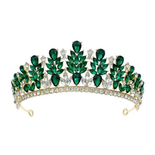 Süße Kristallkrone Braut Kopfbedeckung Haarschmuck Elegante Königin Tiaras Mädchen Hochzeitskleid Stirnbänder Zart Bequem(Gold green) von YFDGD