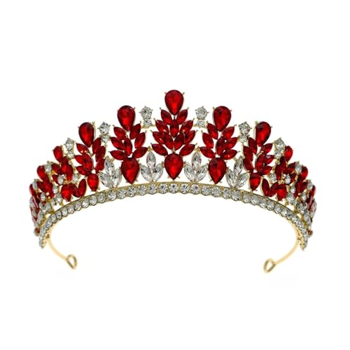 Süße Kristallkrone Braut Kopfbedeckung Haarschmuck Elegante Königin Tiaras Mädchen Hochzeitskleid Stirnbänder Zart Bequem(Gold red) von YFDGD