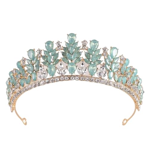 Süße Kristallkrone Braut Kopfbedeckung Haarschmuck Elegante Königin Tiaras Mädchen Hochzeitskleid Stirnbänder Zart Bequem(Green opal gold) von YFDGD