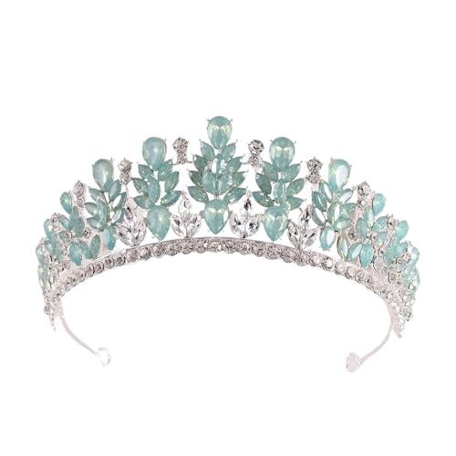 Süße Kristallkrone Braut Kopfbedeckung Haarschmuck Elegante Königin Tiaras Mädchen Hochzeitskleid Stirnbänder Zart Bequem(Green opal silver) von YFDGD