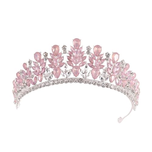 Süße Kristallkrone Braut Kopfbedeckung Haarschmuck Elegante Königin Tiaras Mädchen Hochzeitskleid Stirnbänder Zart Bequem(Pink opal silver) von YFDGD