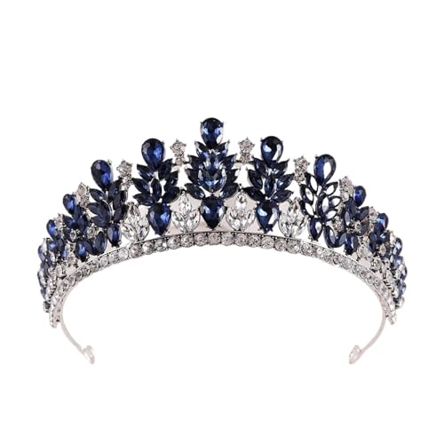 Süße Kristallkrone Braut Kopfbedeckung Haarschmuck Elegante Königin Tiaras Mädchen Hochzeitskleid Stirnbänder Zart Bequem(Retro silver blue) von YFDGD