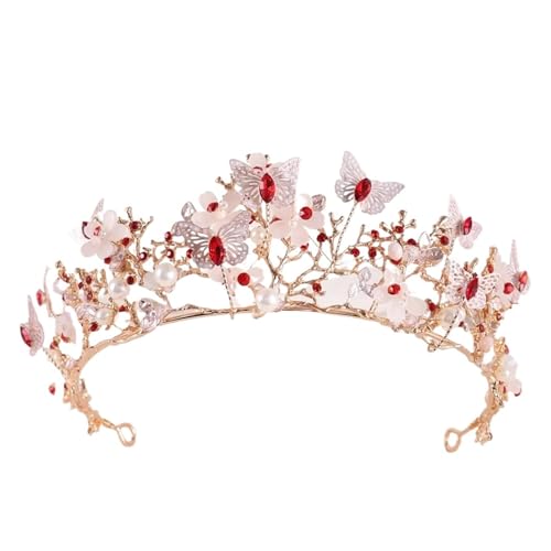 Süße süße Kristallperlenkrone for Frauen Mädchen Haarschmuck Elegante Braut Schmetterling Diademe Diadem Stirnbänder Zart Bequem(Gold red) von YFDGD
