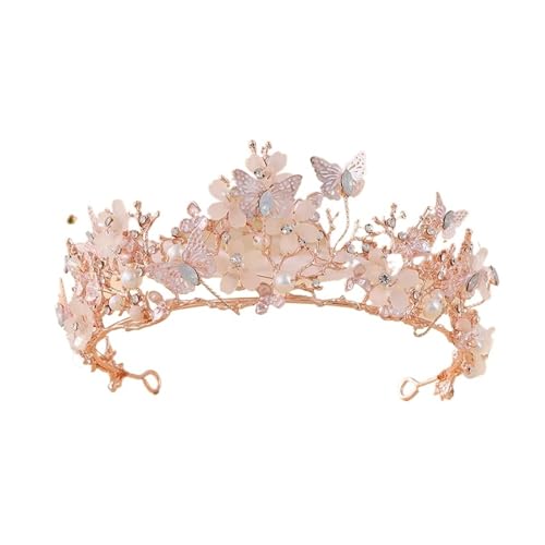 Süße süße Kristallperlenkrone for Frauen Mädchen Haarschmuck Elegante Braut Schmetterling Diademe Diadem Stirnbänder Zart Bequem(Rose gold) von YFDGD