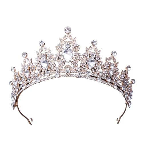 Vintage Barock Kristall Krone Haar Zubehör Tiara Frauen Geburtstag Party Strass Braut Krone Haar Schmuck Zart Bequem(Gold white) von YFDGD