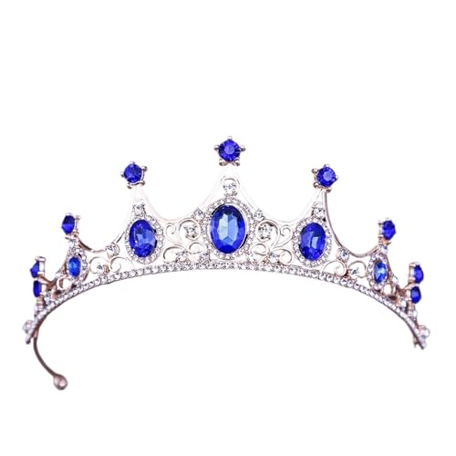 Vintage-Mode Mädchen Prinzessin Kristall Krone Haar Zubehör Tiara Frauen Party Kleid CrownRhinestone Braut Krone Schmuck Zart Bequem(Gold blue) von YFDGD