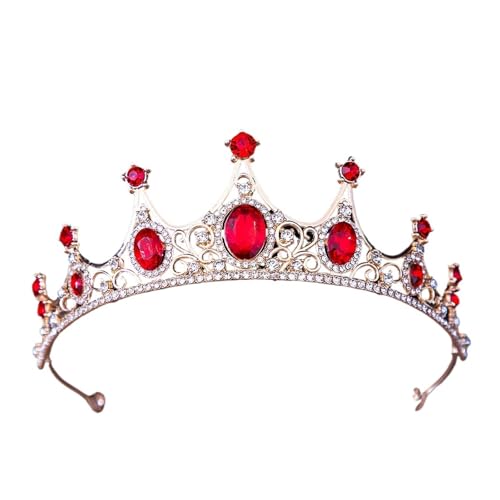 Vintage-Mode Mädchen Prinzessin Kristall Krone Haar Zubehör Tiara Frauen Party Kleid CrownRhinestone Braut Krone Schmuck Zart Bequem(Gold red) von YFDGD