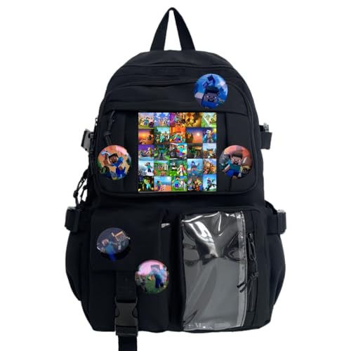 YFDSXKMZ Minecrafft Rucksack Set mit 8 Abzeichen & 59 Aufklebern,Creeper Design Schulrucksack für Kinder Cartoon Backpack Badge DIY Dein Style Für Jugendliche School Bag for Kids von YFDSXKMZ