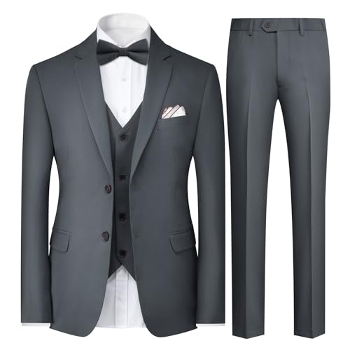 YFFUSHI Anzug Herren 3 Teilig Anzüge Slim Fit Formale Herrenanzug für Business Hochzeit Jacke Hose Weste Fliege, Dunkelgrau, XXL YFFUSHI Anzug Herren 3 Teilig Anzüge Slim Fit Formale Herrenanzug für Business Hochzeit Jacke Hose Weste Fliege, Dunkelgrau, XXL von YFFUSHI