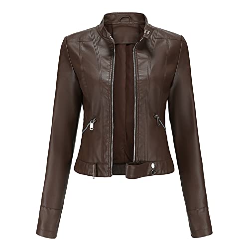YFFUSHI Damen Kurze Lederjacke Blouson aus Kunstleder Bomberjacke Casual Mit Reißverschluss Coat,Kaffee,M YFFUSHI Damen Kurze Lederjacke Blouson aus Kunstleder Bomberjacke Casual Mit Reißverschluss Coat,Kaffee,M von YFFUSHI
