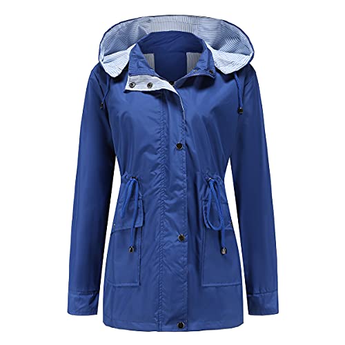 YFFUSHI Damen Regenjacke Leichte Übergangsjacke Wasserdichter Mit Kapuze Funktionsjacke Atmungsaktiv Mit Kordelzug Parka,Blau,L von YFFUSHI
