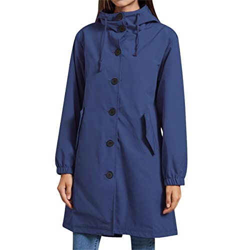 YFFUSHI Damen Regenjacke Mittellang Kapuze Funktionsjacke Mäntel Windbreaker Atmungsaktive Lässig Leichte,Blau,XXL von YFFUSHI