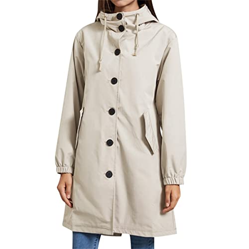 YFFUSHI Damen Leichte Jacke mit Kapuze - Allwetter Windjacke für Frauen,Khaki,2XL von YFFUSHI