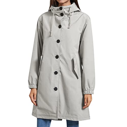 YFFUSHI Damen Leichte Jacke mit Kapuze - Allwetter Windjacke für Frauen,Grau,L von YFFUSHI