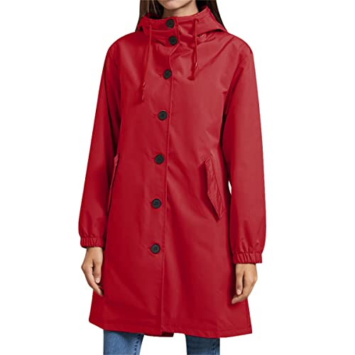 YFFUSHI Damen Leichte Jacke mit Kapuze - Allwetter Windjacke für Frauen,Rot,XL von YFFUSHI