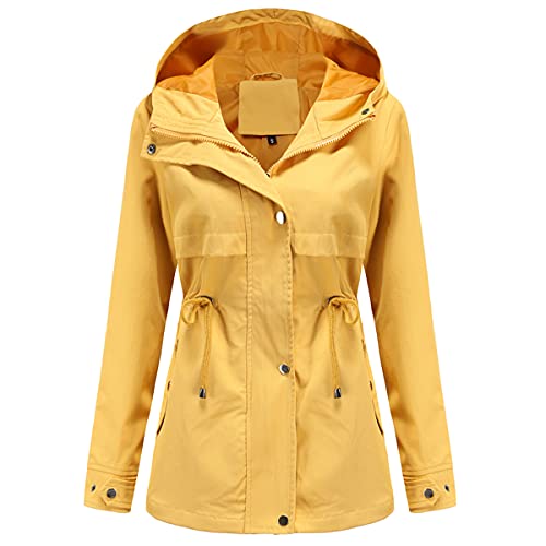 YFFUSHI Damen Übergangsjacke Leicht Lässig Jacken mit Kapuze Langarm Solid Outwear Zip Up Coat Frühlings Sweatjacke,Gelb,L von YFFUSHI