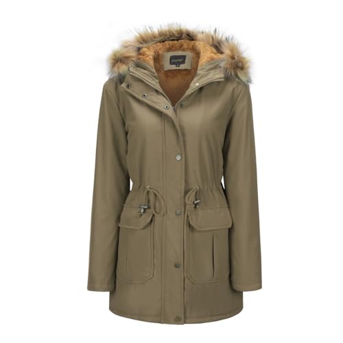 YFFUSHI Damen Wintermantel Lang Dicker Winterparka leichte mit Kapuze Jacke Winter Warm Gefüttert Coat Fellkapuze Große Parka Mantel,Braun,3XL von YFFUSHI