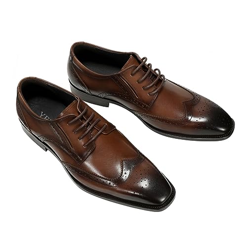 YFFUSHI Herren Anzugschuhe Spitz Echter Rindsleder Businessschuhe Schnürhalbschuhe Derby Oxfords Lederschuhe, Braun, 44 von YFFUSHI