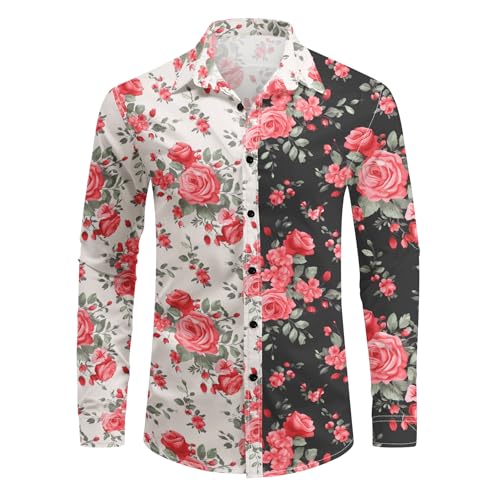 YFFUSHI Herren Blumen Langarm Hemd Slim Fit Sommerhemden Button-Down Lässiger Blumendruck von YFFUSHI