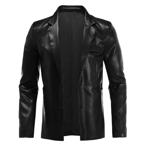 YFFUSHI Herren Lederjacke Freizeit Kunstleder Bikerjacke Regular Fit PU Motorradjacke Stehkragen Übergangsjacke, Schwarz, 2XL von YFFUSHI