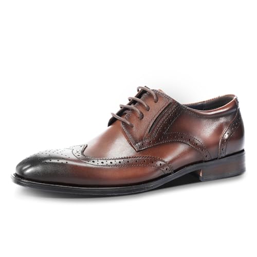 YFFUSHI Herren Schnürhalbschuhe aus Echter Rindsleder Klassischer Businessschuhe Derby Oxfords Lederschuhe Braun 41 von YFFUSHI