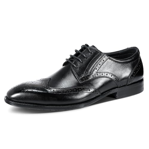 YFFUSHI Herren Schnürhalbschuhe aus Echter Rindsleder Klassischer Businessschuhe Derby Oxfords Lederschuhe Schwarz 41 von YFFUSHI