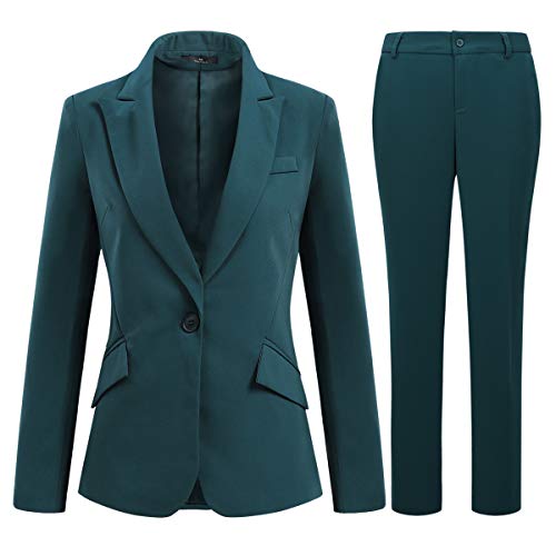 YFFUSHI Hosenanzug Damen Business Slim Fit Anzug Set Langarm Elegant Blazer Mit Outfit für Office,Grün,L von YFFUSHI