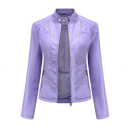 YFFUSHI Lederjacke Damen Kurz Jacke Leder Reverskragen Lässig Übergangsjacke Reißverschluss aus Kunstleder Classics,Lila,XXL YFFUSHI Lederjacke Damen Kurz Jacke Leder Reverskragen Lässig Übergangsjacke Reißverschluss aus Kunstleder Classics,Lila,XXL von YFFUSHI