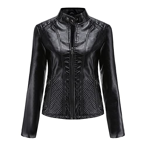 YFFUSHI Lederjacke Damen Kurz Jacke Leder Reverskragen Lässig Übergangsjacke Reißverschluss aus Kunstleder Classics,Schwarz,XXL YFFUSHI Lederjacke Damen Kurz Jacke Leder Reverskragen Lässig Übergangsjacke Reißverschluss aus Kunstleder Classics,Schwarz,XXL von YFFUSHI