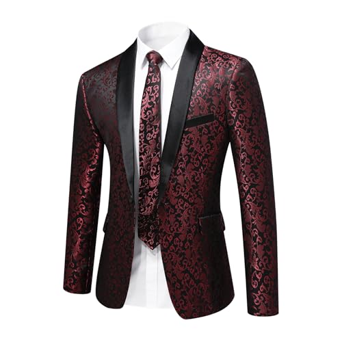 YFFUSHI Sakko Herren Paisley Jacquard Slim Fit Anzugjacke 1 Knopf Schal Revers Floral Blazer Jackett von YFFUSHI