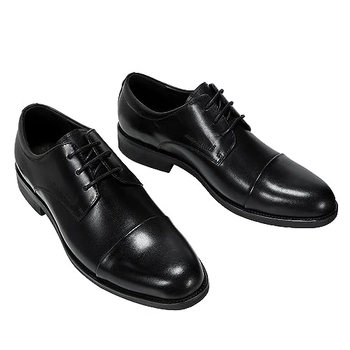 YFFUSHI Schuhe Herren Lederschuhe Spitz Derby Anzugschuhe Business Oxfords Leder Schnürhalbschuhe, Schwarz, 44 von YFFUSHI