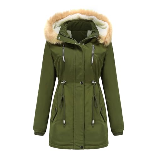 YFFUSHI Wintermantel Damen Warm Dicker Winterparka mit Fellkapuze Fell Kapuze Outdoor Jacke Mantel Oversized für Winter,Grün,XXL von YFFUSHI