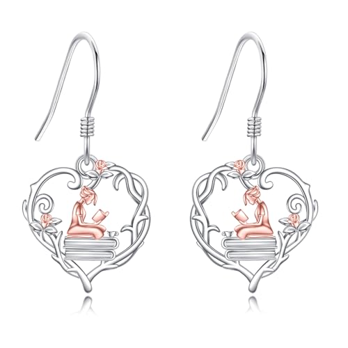 Buch Ohrringe für Frauen 925 Sterlingsilber Bücherliebhaber Dangle Ohrringe Literarischer Schmuck Geschenk für Buchliebhaber Bibliothekare Lehrer Zierliche Silberne Bücherwurm von YFN