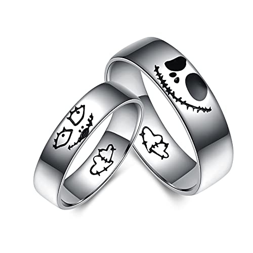 Jack Skellington und Sally Paar Ringe Sterling Silber Albtraum vor Weihnachten Schädel Ringe Gothic Nightmare Before Christmas Ringe Romantische Schmuck Geschenke für Damen Herren (Damen, 6) von YFN