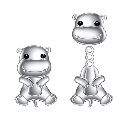 Hippo Ohrstecker für Frauen Sterling Silber Niedliche Tier Hippo Leverback Ohrringe Schmuck Geschenk für Mädchen (Nilpferd) von YFN