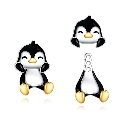 Pinguin Ohrstecker für Frauen Sterling Silber niedlich Tier Pinguin Leverback Ohrringe Schmuck Geschenk für Mädchen (Pinguine) von YFN