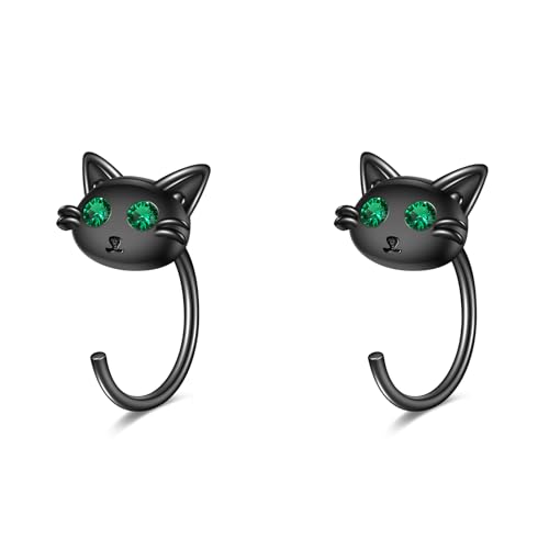 Schwarze Katze Ohrstecker Für Frauen 925 Sterling Silber Katze Ohrringe Für Mädchen Schwarze Katze Geschenke Katze Schmuck Hypoallergen von YFN