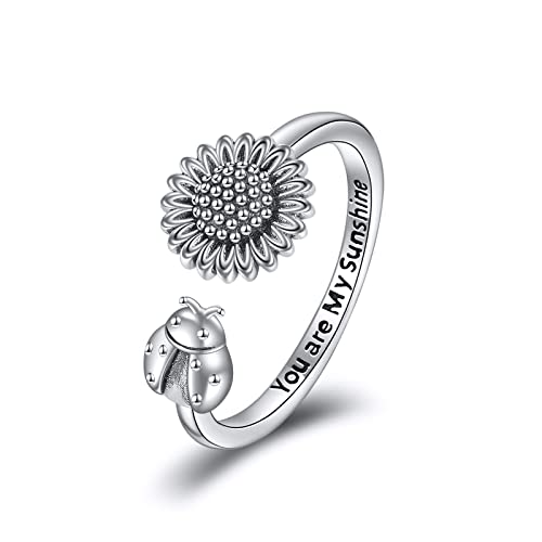 YFN Sonnenblume Marienkäfer Ring Sterling Silber Vintage Einstellbare Sonnenblume Ring Schmuck Geschenke für Damen Mädchen von YFN