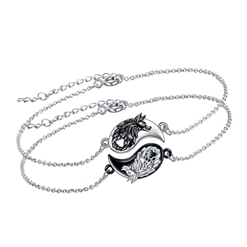 Wolf Armband für 2 Sterling Silber Yin Yang Wolf Armband Wolf Passende Schmuck für Zwei Geschenke für Damen Herren Paar BFF Freunde Schwester von YFN