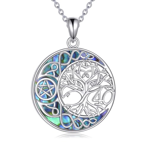 YFN 40. Geburtstag Geschenk Sterling Silber Baum des Lebens Kette Lebensbaum Halskette Anhänger keltischen Mond Abalone Shell Schmuck für Damen Mum Oma von YFN