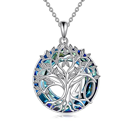 YFN 40th Geburtstag Geschenke für Frauen Sterling Silber Anhänger Baum des Lebens Blau Kristall Halskette Schmuck für Mama Oma von YFN