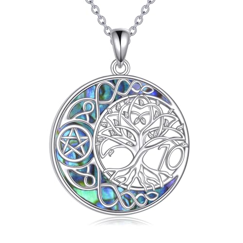 YFN 70. Geburtstag Geschenk Sterling Silber Baum des Lebens Kette Lebensbaum Halskette Anhänger keltischen Mond Abalone Shell Schmuck für Damen Mum Oma von YFN