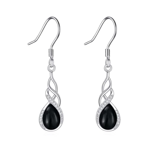 YFN 925 Sterling Silber Keltischer Knoten Schwarzer Onyx Ohrringe – Elegante Traditionelle Ohrschmuck Geschenk für Frauen von YFN