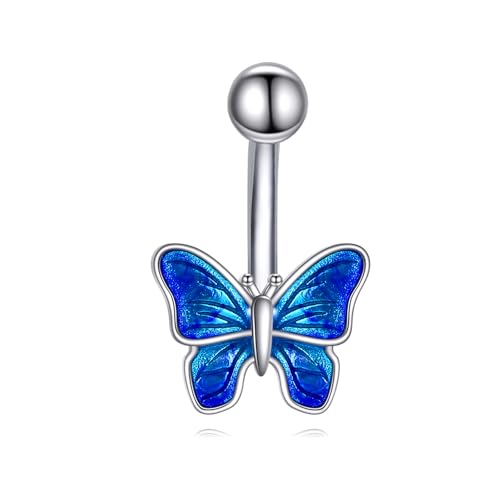 YFN S925 Sterling Silber Bauchnabel Piercing mit Blauem Schmetterling Hypoallergen Hochglanzpoliert Elegantes Nabelstecker für Frauen und Mädchen(Schmetterlinge) von YFN