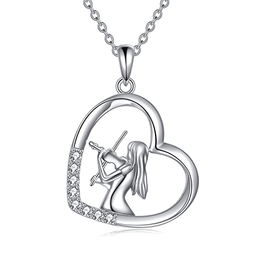 YFN Geige Kette 925 Sterling Silber Violine Anhänger Halskette Musik Studenten Graduierung Geschenk Musiker Schmuck für Mädchen Geige Schmuck Geschenk für Damen von YFN
