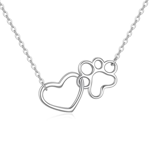 YFN 925 Sterlingsilber Hundepfotenabdruck Halskette für Frauen Katzenpfotenabdruck Anhänger Niedlicher Haustierliebhaber Schmuck Hypoallergen Verstellbare 18+2" Kette mit Geschenkbox von YFN